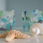 Beach Decor Sea Glass Votive - Beach Glass Candle..