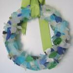 Beach Decor Sea Glass Wreath - Beach Glass Wreath..