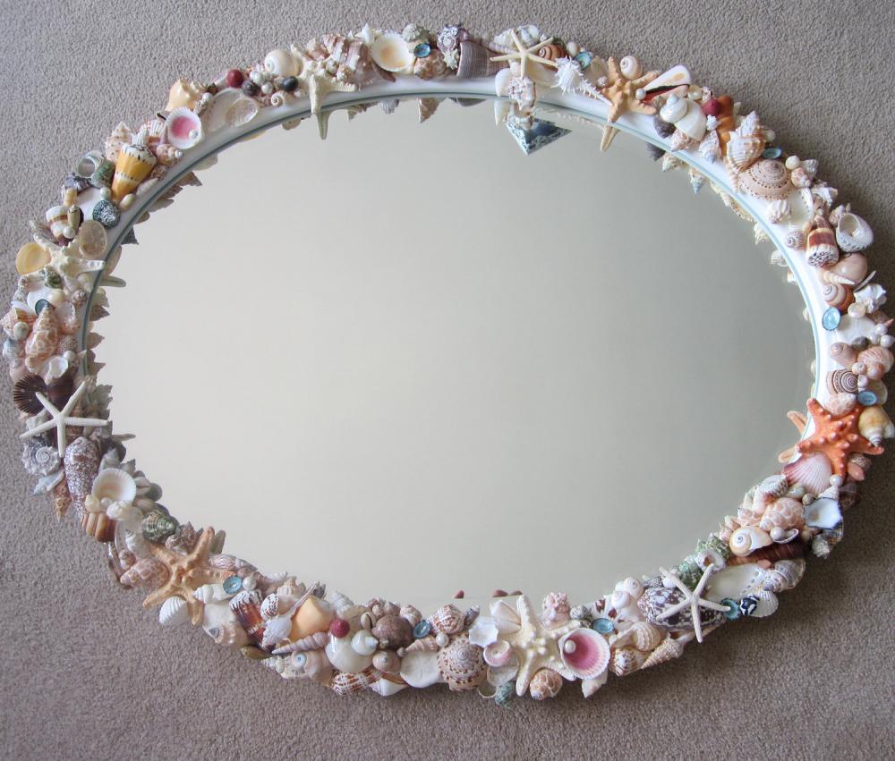 Beach Decor Seashell Mirror - Nautical Decor Natural Shell Mirror, Oval