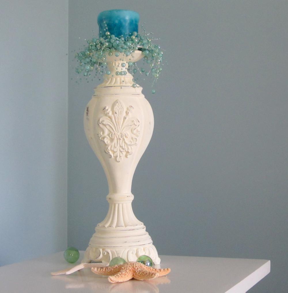 Beach Decor Candlestick - Nautical Cottage Shabby Chic Candle Stick , Butter Yellow