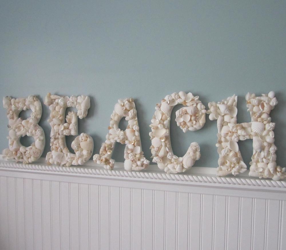 Beach Decor Seashell Letters - Nautical Shell Letters Spell Beach - White Shells