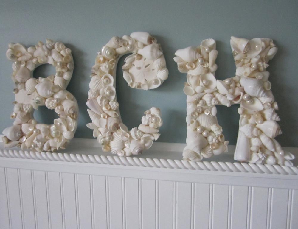 Nautical Decor Shell Letters - Beach Decor Seashell Letters In White, Any 3