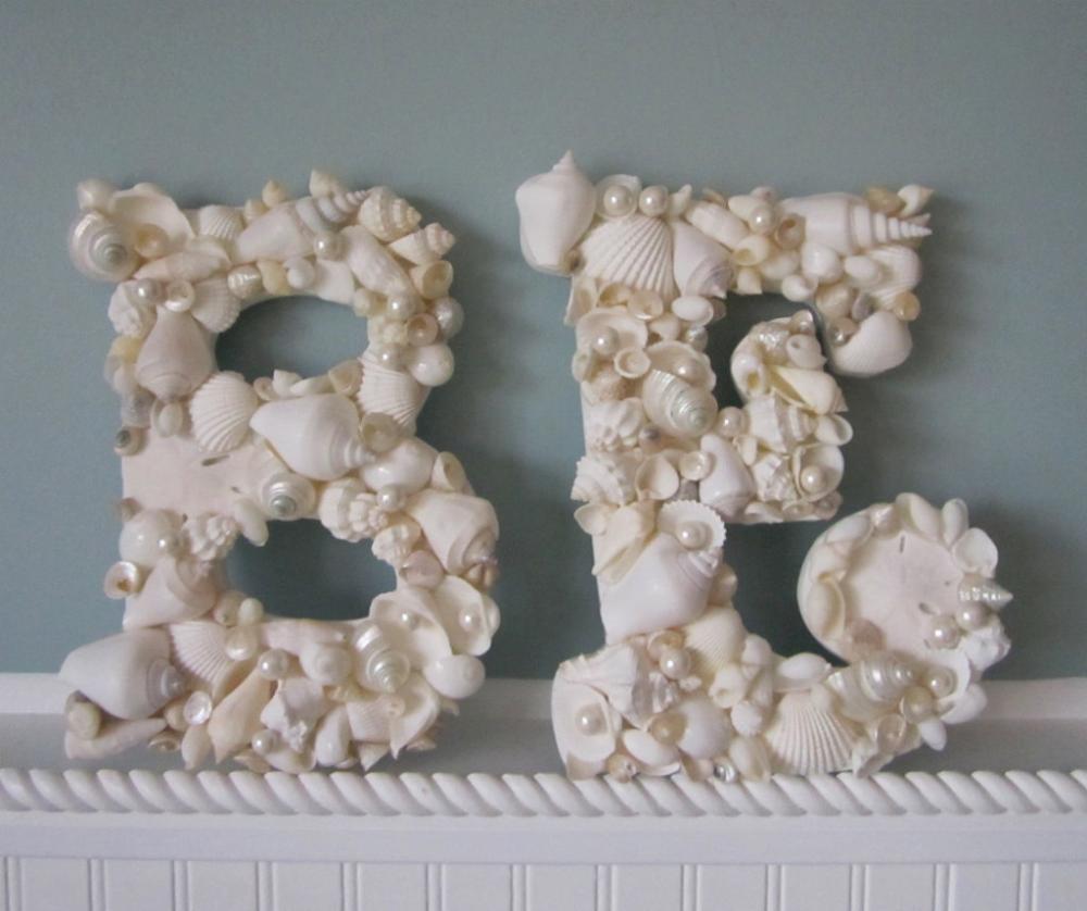 Shell Letters for Beach Decor - Any (2) Nautical Decor Seashell Letters, All White
