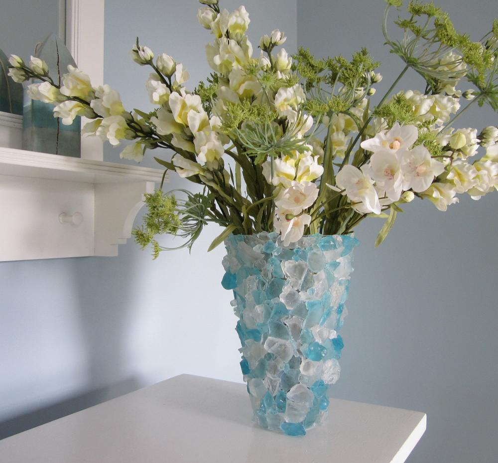 Beach Decor Sea Glass Vase Nautical Decor Aqua Turquoise Vase Or