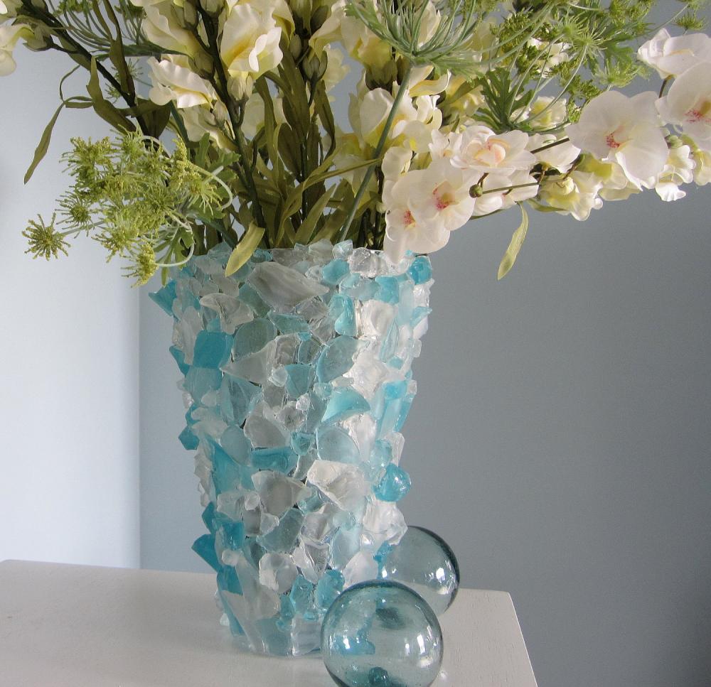 Beach Decor Sea Glass Vase Nautical Decor Aqua Turquoise Vase Or