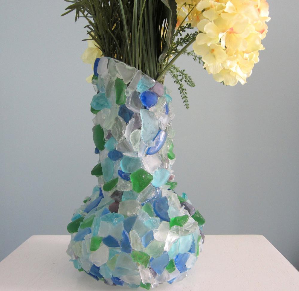 Beach Decor Sea Glass Vase Nautical Watercolor Beach Glass Vase 12in On Luulla