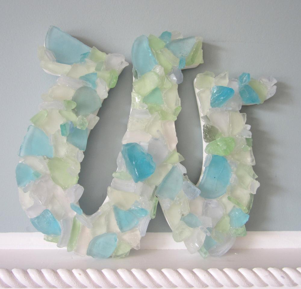 5 Beach Glass Wall Letters, Nautical Sea Glass Letters In Your Colors