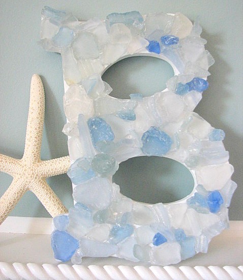 Beach Decor Sea Glass Letters - Nautical Beach Glass Wall Letters In Your Color - Any 3