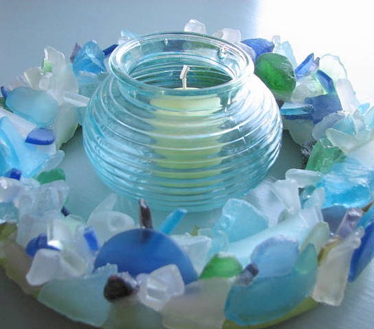 Beach Decor Sea Glass Wreath - Nautical Sea Glass Decor Wreath For Wall Or Centerpiece