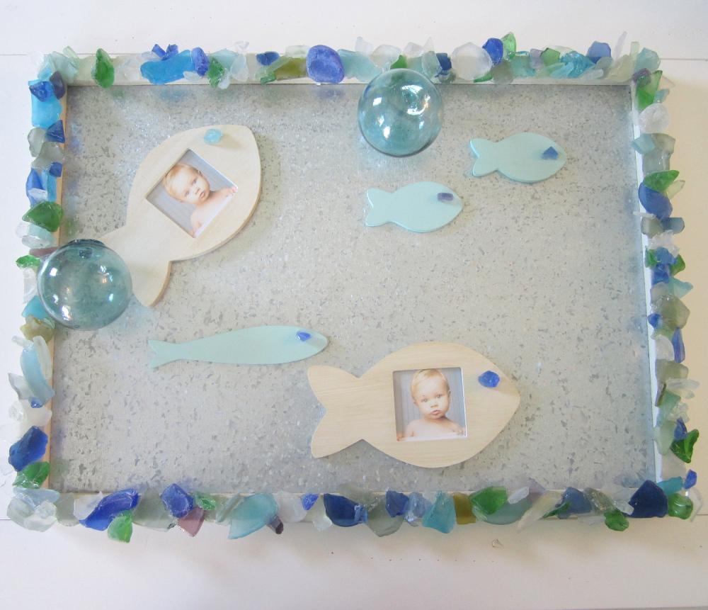 Magnet Board Beach Decor Sea Glass - Beach Glass Magnetic Board W 5 Fish Magnets