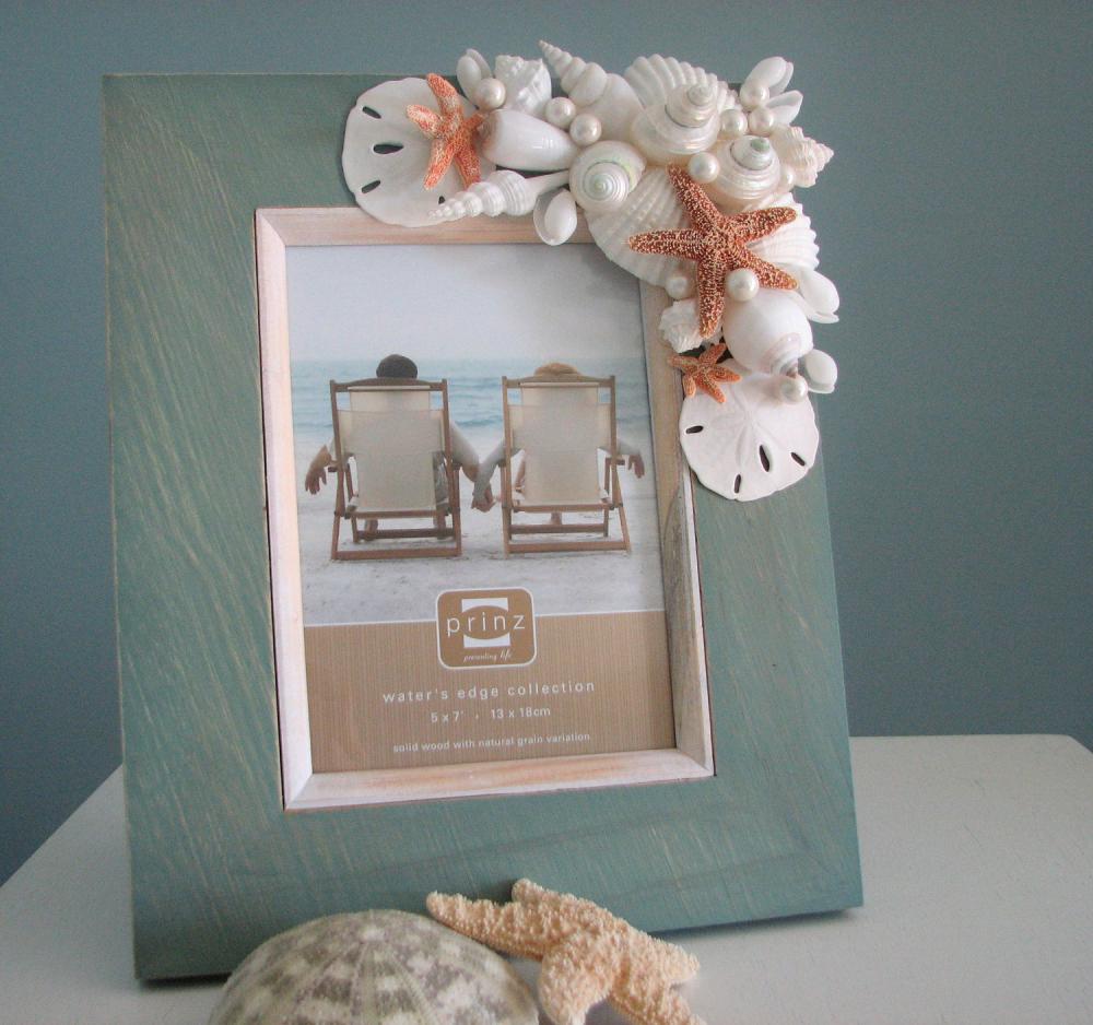 Beach Decor Shell Frame - Nautical Seashell Frame W Starfish & Sand
