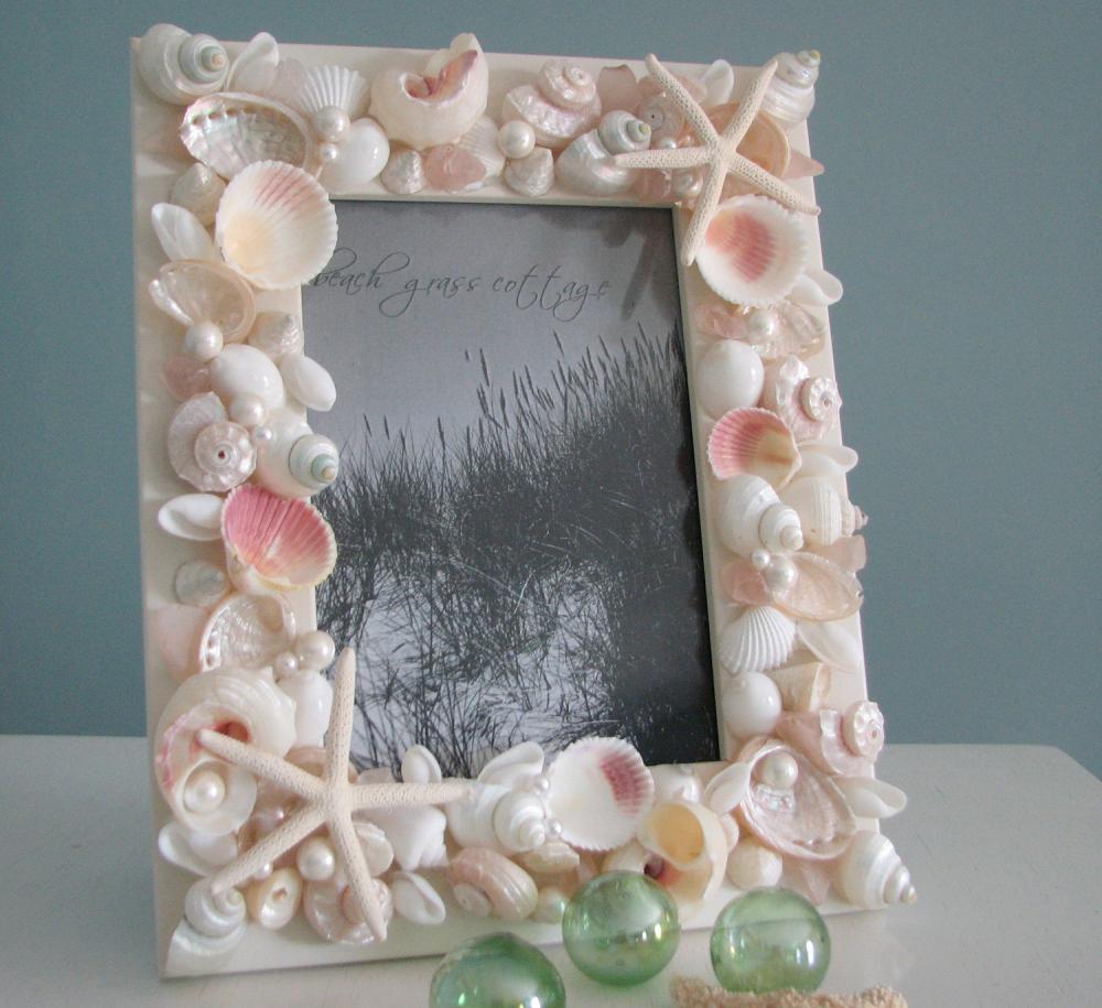 Beach Decor Seashell Frame - Nautical Shell Frame W Starfish, 5x7 Pink