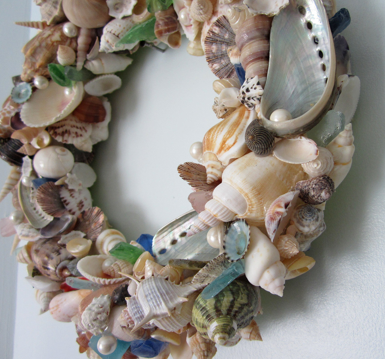 Seashell Wreath For Beach Decor Nautical Decor Shell Wreath W Sea Glass On Luulla