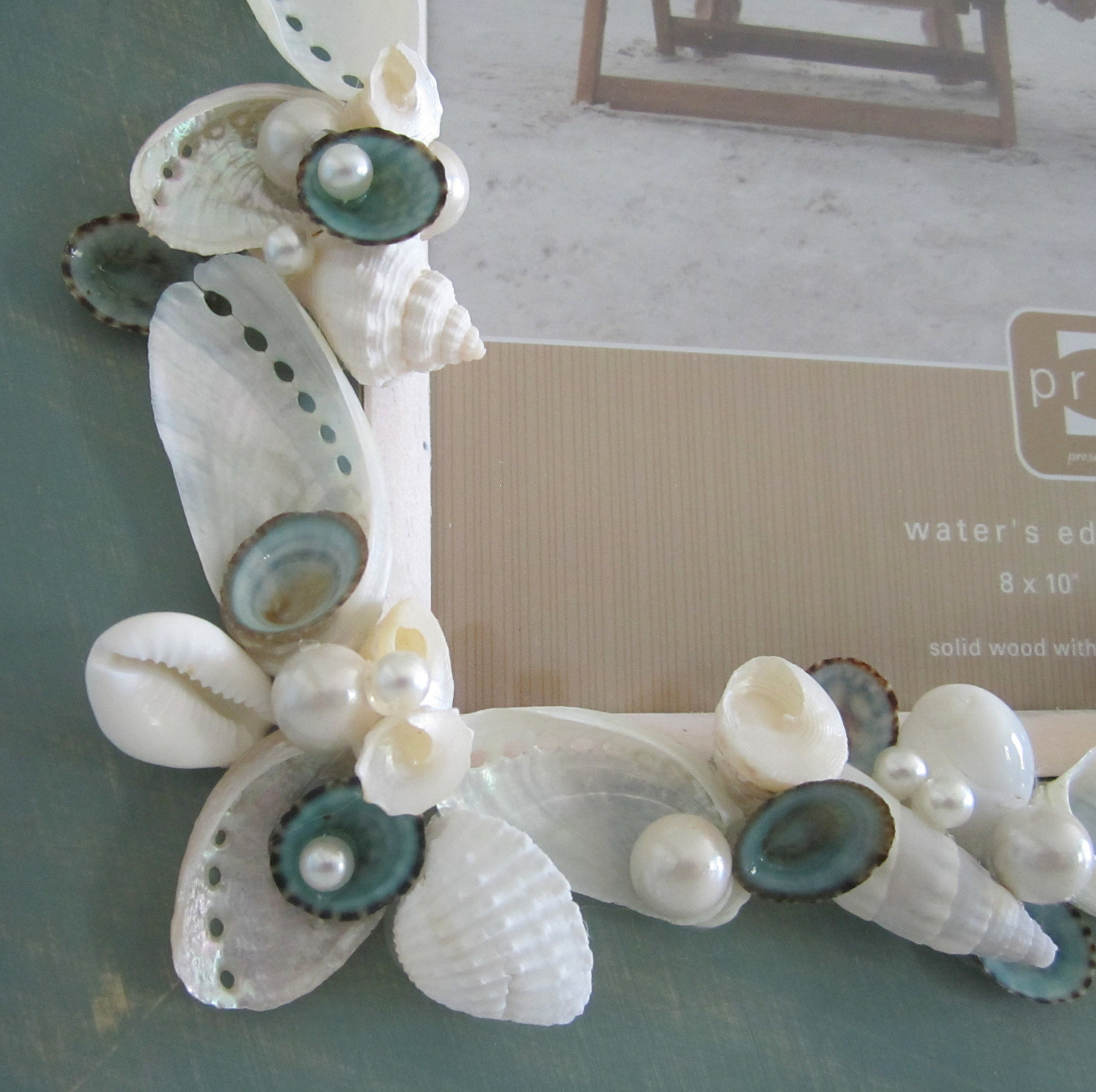 Beach Decor Seashell Frame - Nautical Shell Frame W Pearls & Aqua ...